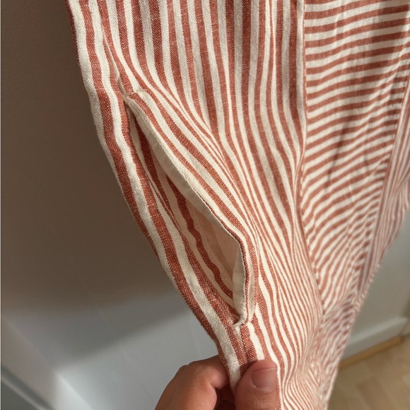 Harper Linen Blend Striped Mini Shift Dress with Pockets and Buttons up Back - Picture 4 of 5